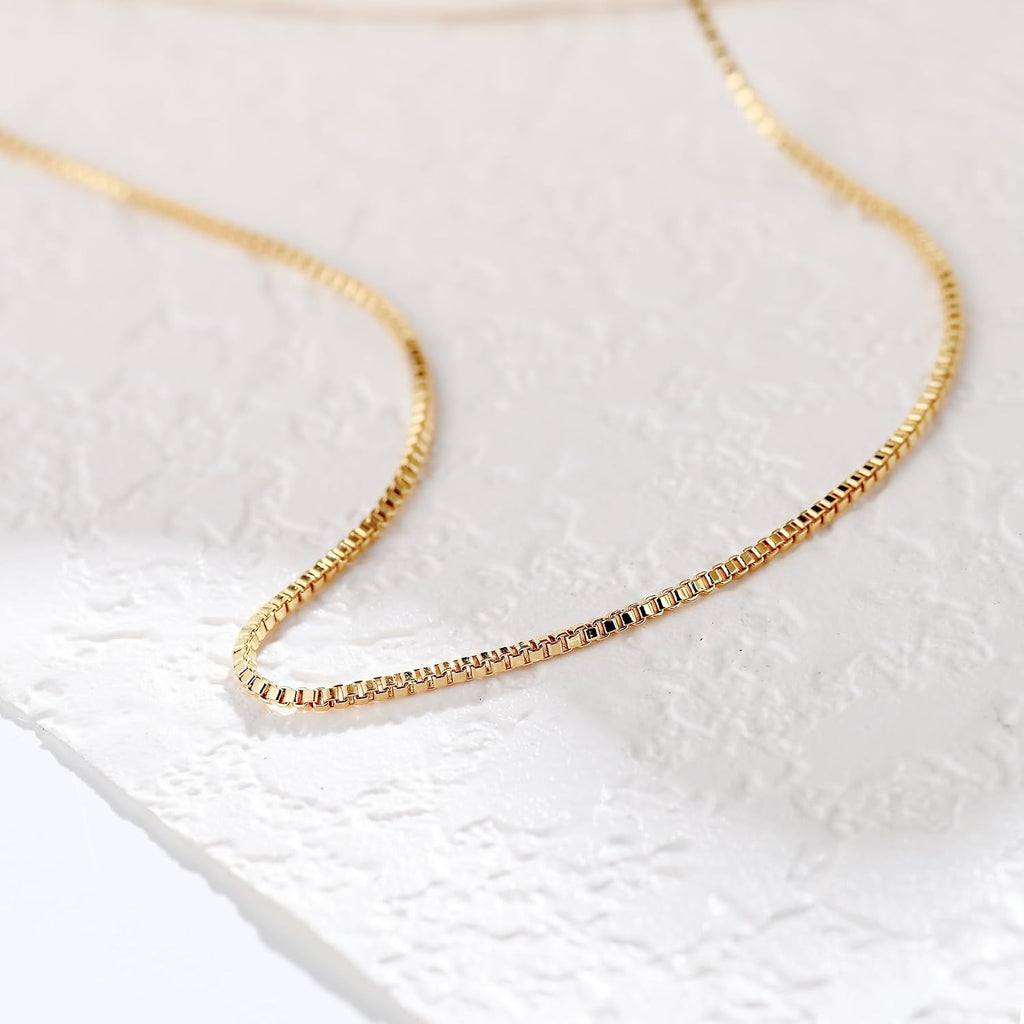 1mm Gold Box Chain Necklace 14K Gold Cable Link Chains for Women and Men Dainty Non-tarnish Necklaces Unisex Gold Jewelry Gifts Sweat Proof and Fade Resistant Lifetime Quality
