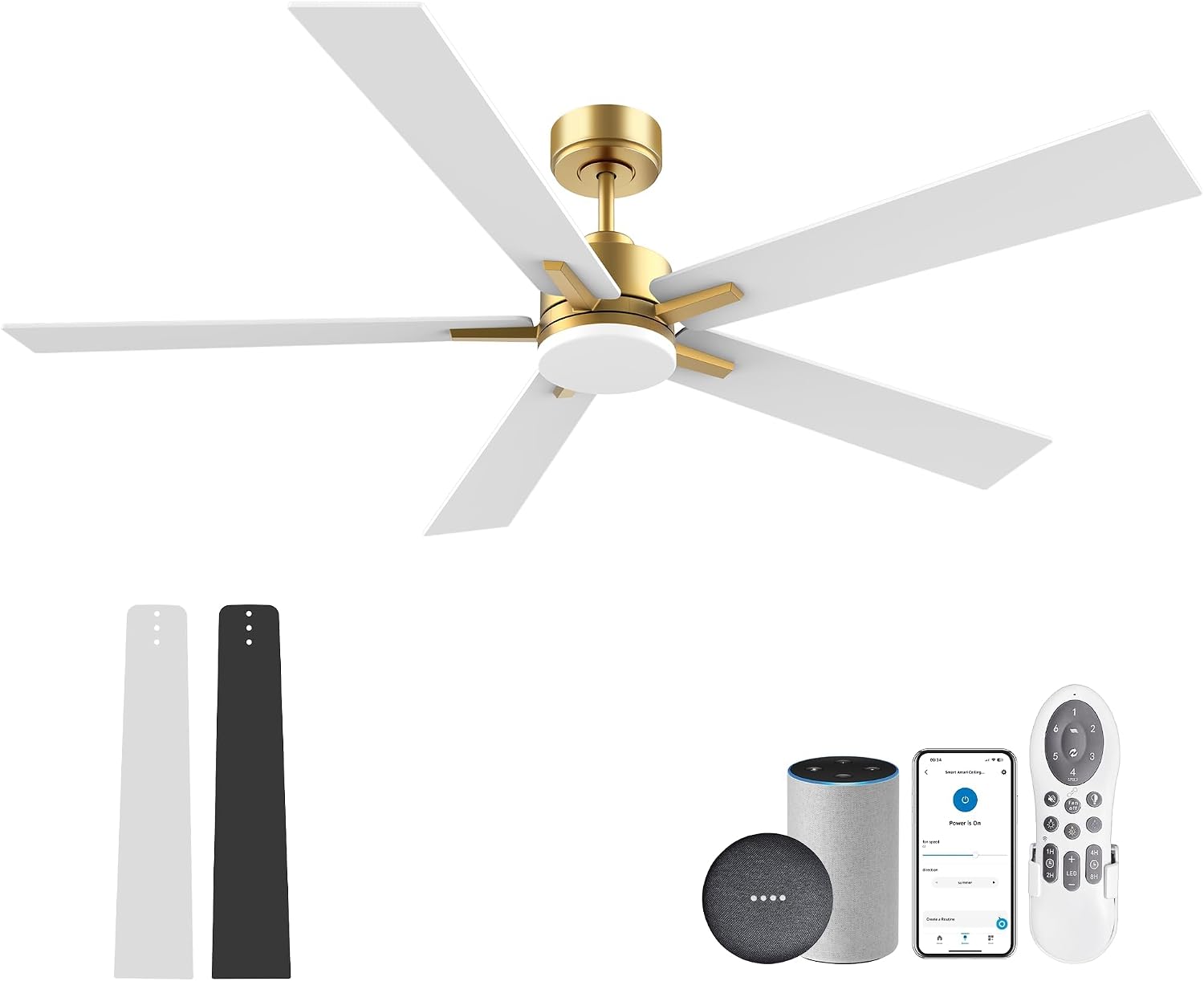 72' Large Smart Ceiling Fan with Lights Remote,Silent DC Motor,Control via Voice Alexa Google App,Outdoor Indoor Ceiling Fans for Large Modern Living Room Patio,Dimmable,5 Blades in Gold White Black