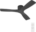 WINGBO 48 Inch Flush Mount DC Ceiling Fan without Lights, 3 Carved Wood Blades, 6-Speed Noiseless Reversible DC Motor, Hugger Ceiling Fan No Lights in Black Finish, ETL Listed