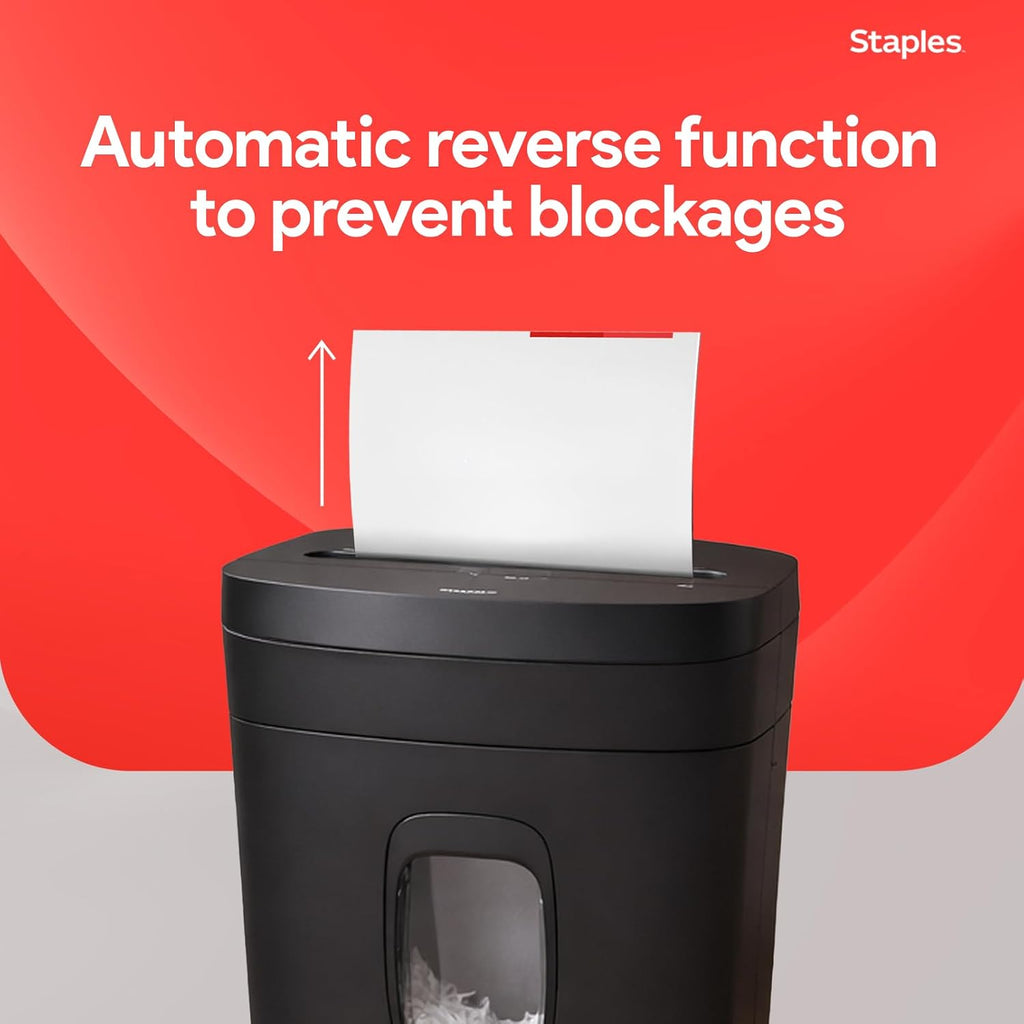 Staples 15-Sheet Cross Cut Paper Shredder for Home Office, P-4 Security, 20-Min Run Time, Shreds Paper/Credit Cards/CDs/DVDs, Quiet 65 dB, Auto Start/Stop, 5 Gallon, Black