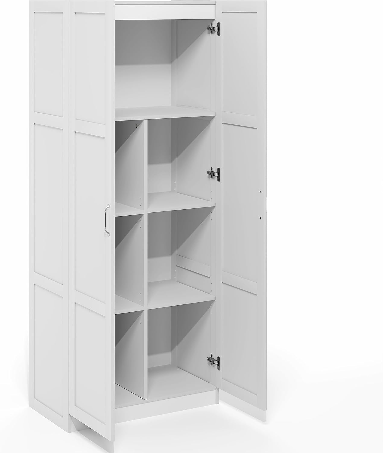 Furinno Robin 4-Tier White Storage Cabinet, 30-Inch Pantry Cabinet with Adjustable Shelves & 2 Shaker-Doors, Kitchen Cabinet, Organization and Storage, for Pantry, Home Office, Plain White