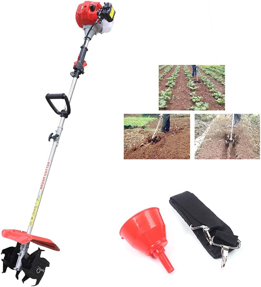 42.7cc 2-strokeHand-held Mini Tiller Cultivator 1.25KW Two-Stroke Gas-Powered Hand Push Tiller Cultivator for Cutting Grass, Wheat, Tea Tree