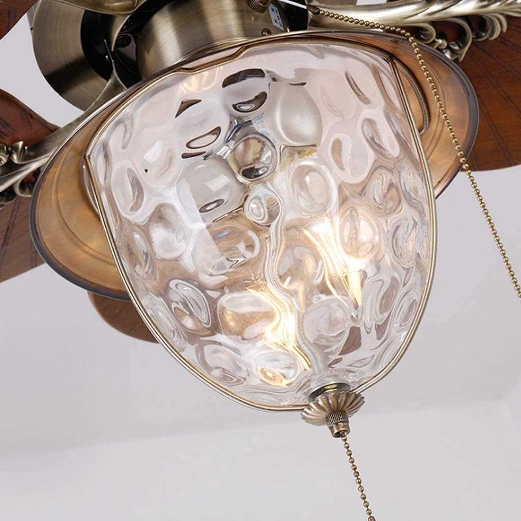 Low Profile Ceiling Fan Retro Ceiling Fan Engraving Solid Wood Leaf Ceiling Fan with Quiet Reversible Motor Ceiling Fan Light Chandelier Fan Lights Ceiling Fixtures(52 inch)