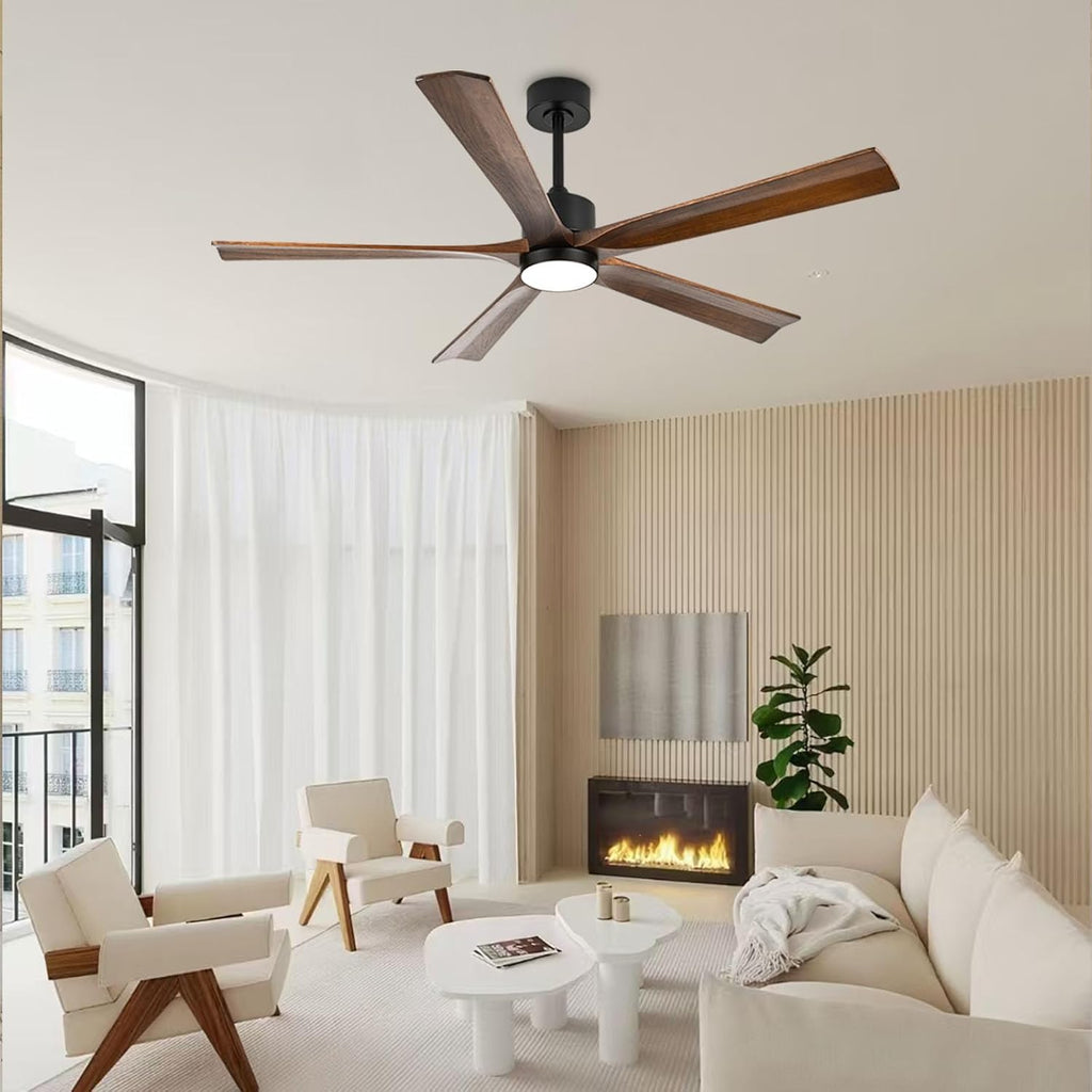 heimo 60 Inch Ceiling Fans with Lights and Remote T2, Wood Indoor Outdoor Ceiling Fan with Light for Patios Living Room Bedroom 5 Blades Large Mid Century Modern Waterproof Outside Fan (Walnut)