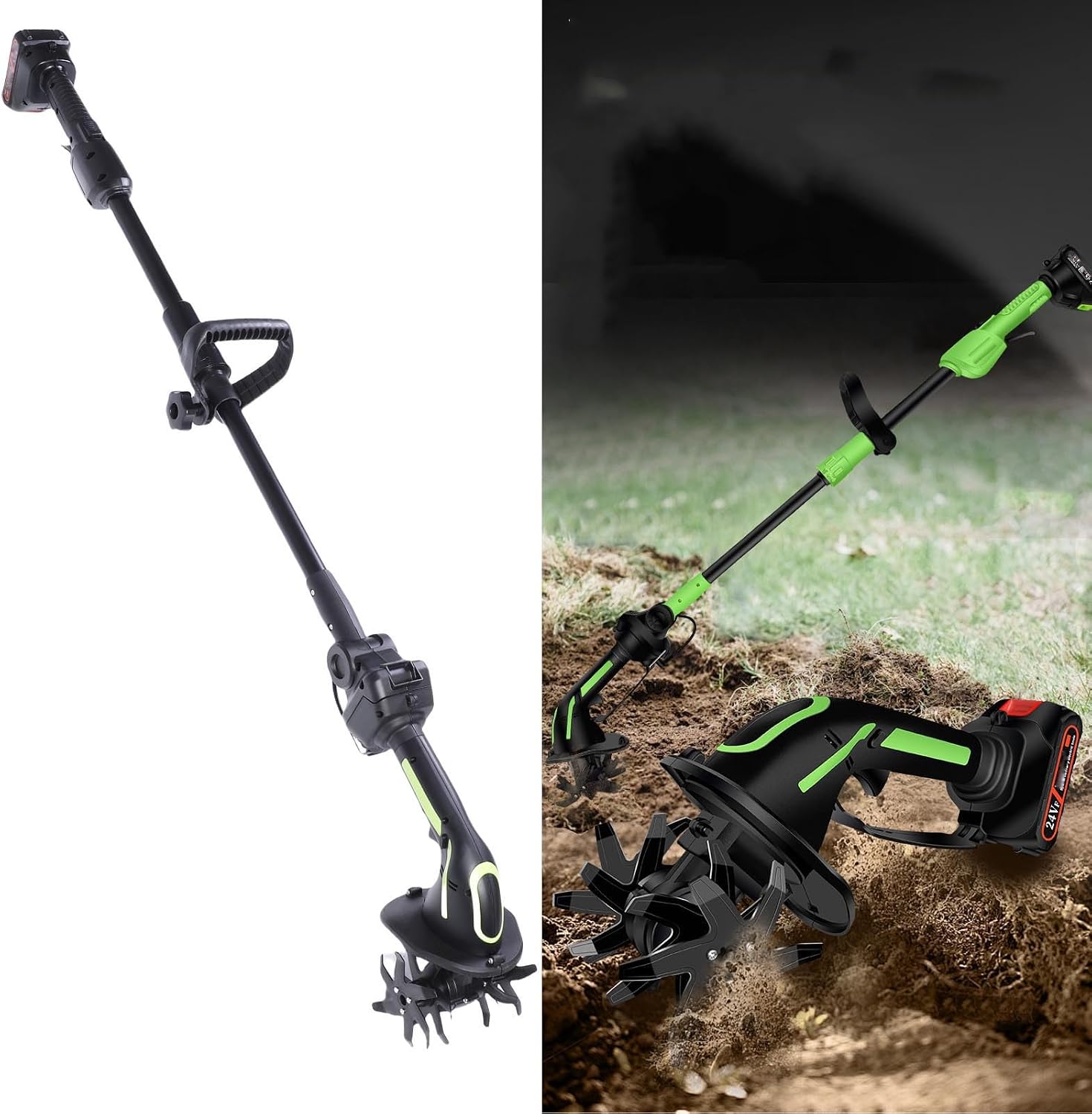 TOPINCN Cordless Tiller Electric Cultivator Battery Powered Rototiller with 2 Detachable 1500mAh Li Batteries for Lawn Gardening Soil Loosening (US Plug)