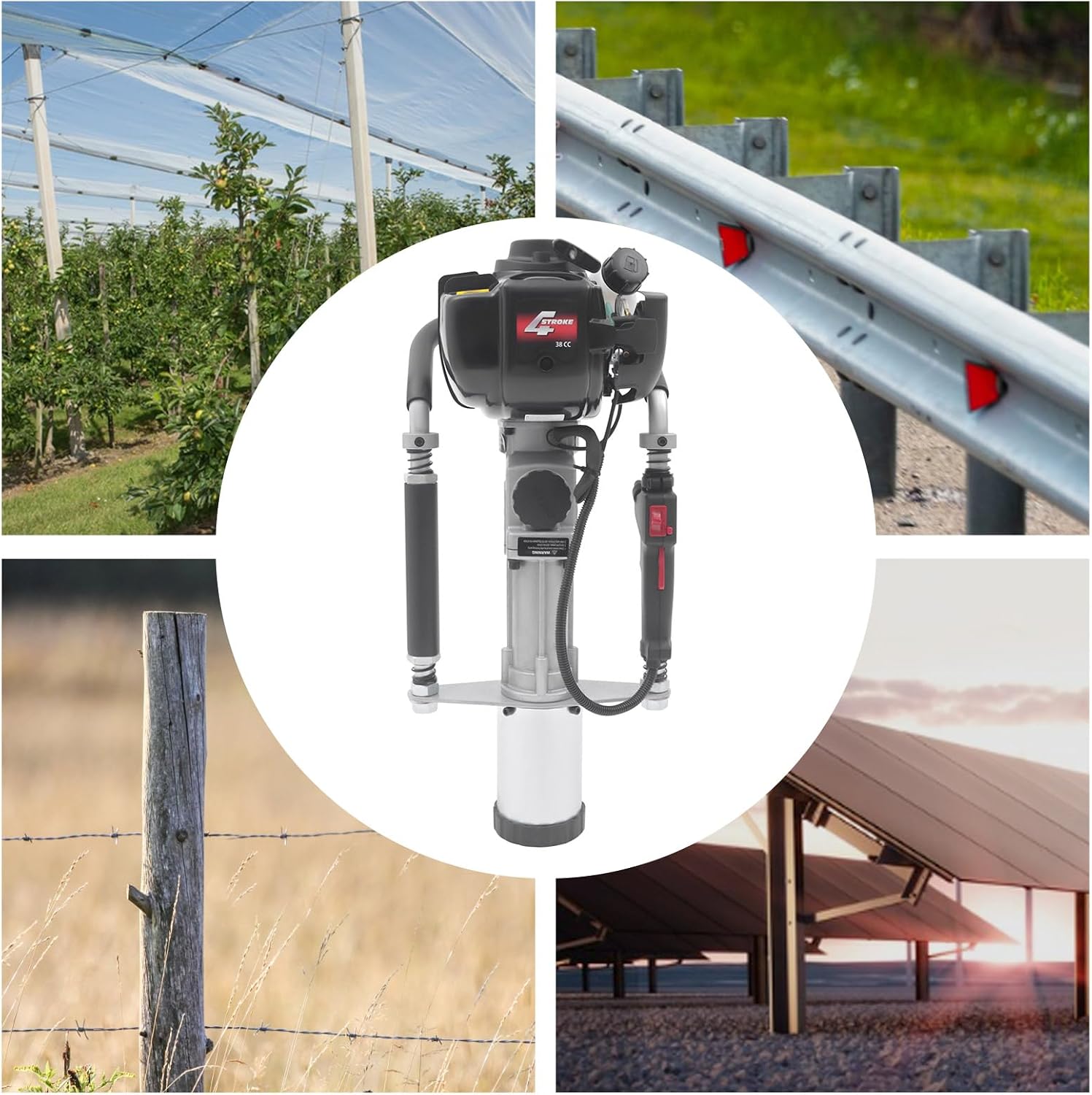32.6CC 2 Stroke Gas Powered T-Post Driver, 0.9KW Gas Post Pounder Pile Driver, Single Cylinder Air Cooled Fence Post Driver with Hand Pull Start & 0.23 Gal Fuel Tank for Gardening (4-Stroke/ 37.7CC)