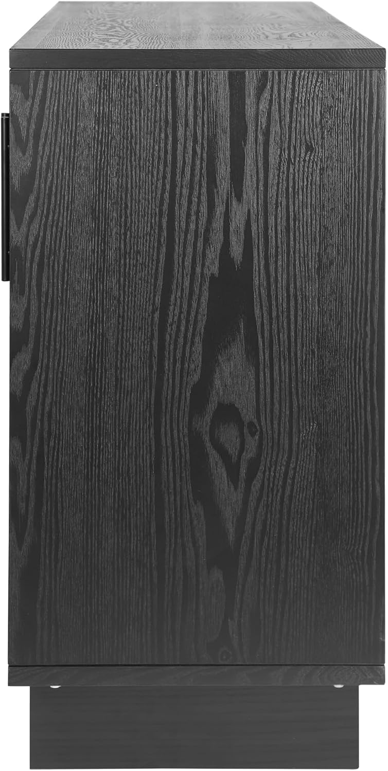 Christopher Knight Home Guke Modern Wooden Kitchen Sideboard Cabinet with Metal Handles, Rectangular Living Room Storage Cabinet with Shelves, Spacious Dining Room Cupboard with 4 Doors, Black