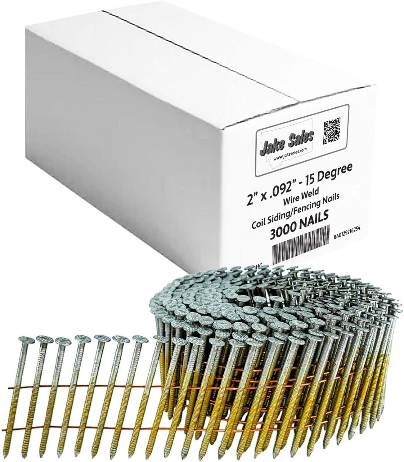 2' x .092 15° Wire Weld Collated Ring Shank Nails - Hot Galvanized - For Siding, Fencing, Roofing, and General Construction - Full Box ~3,000 Nails