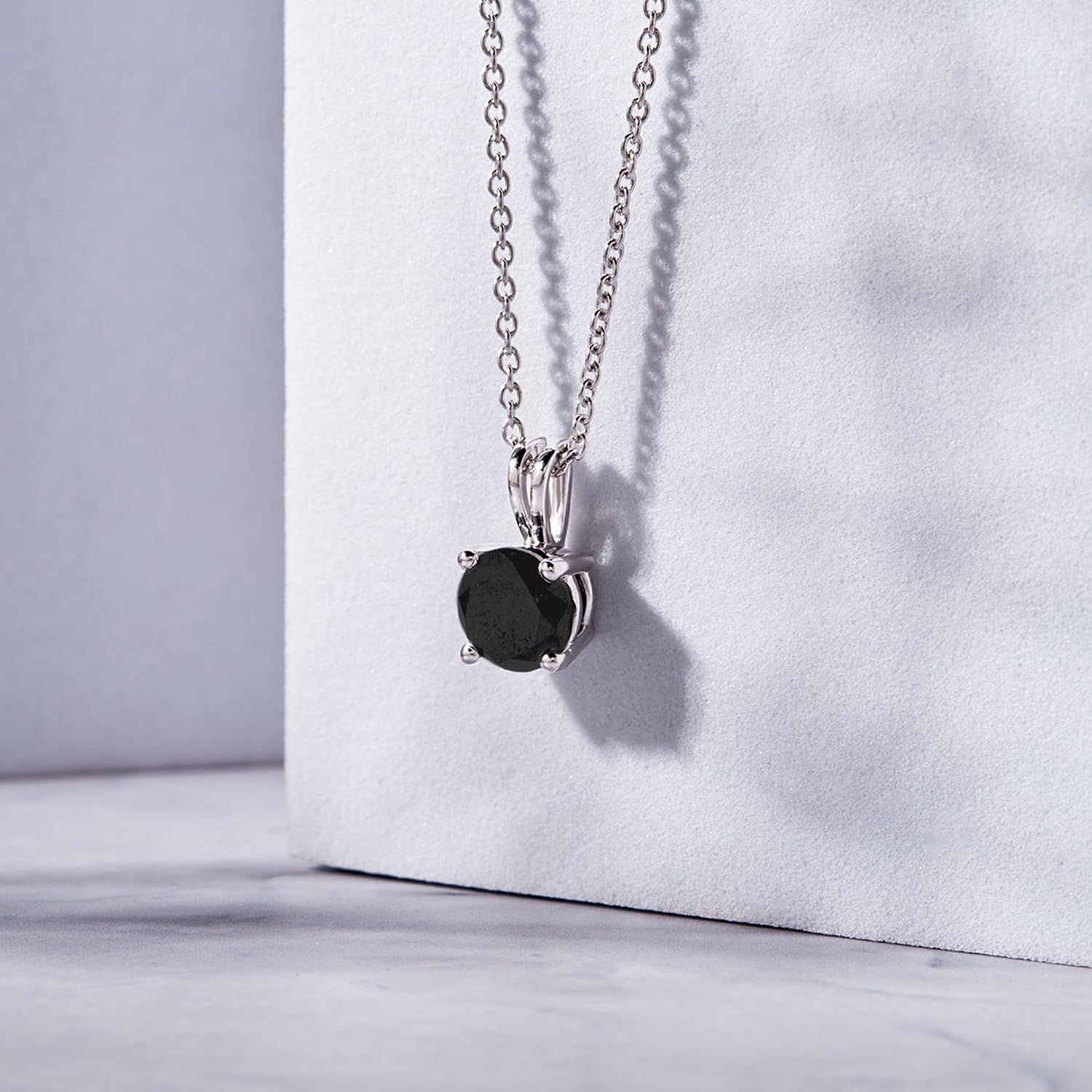 DEWBERRY 1/4 cttw to 2.00 cttw Round Black Diamond Solitaire Pendant Necklace for Women Men | 4 Prong Lobster Lock 18' Cable Chain Necklace in 14KT White or Yellow Gold Plating 925 Silver Pendant