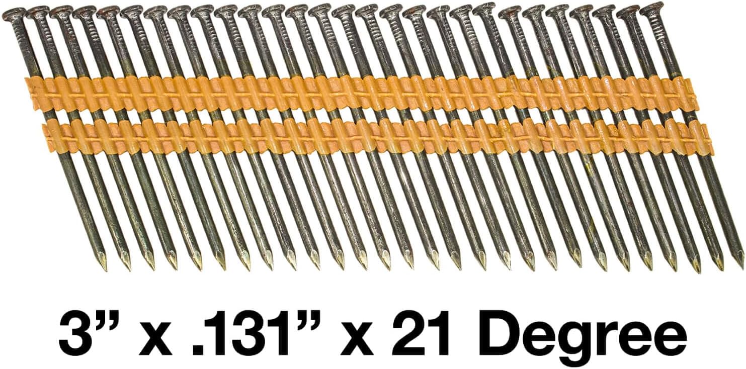 3 x .131 Inch (10d) 21 Degree - Plastic Collated - Bright Coated, Vinyl Coated Framing Nail- Full Box ~4000 Nails