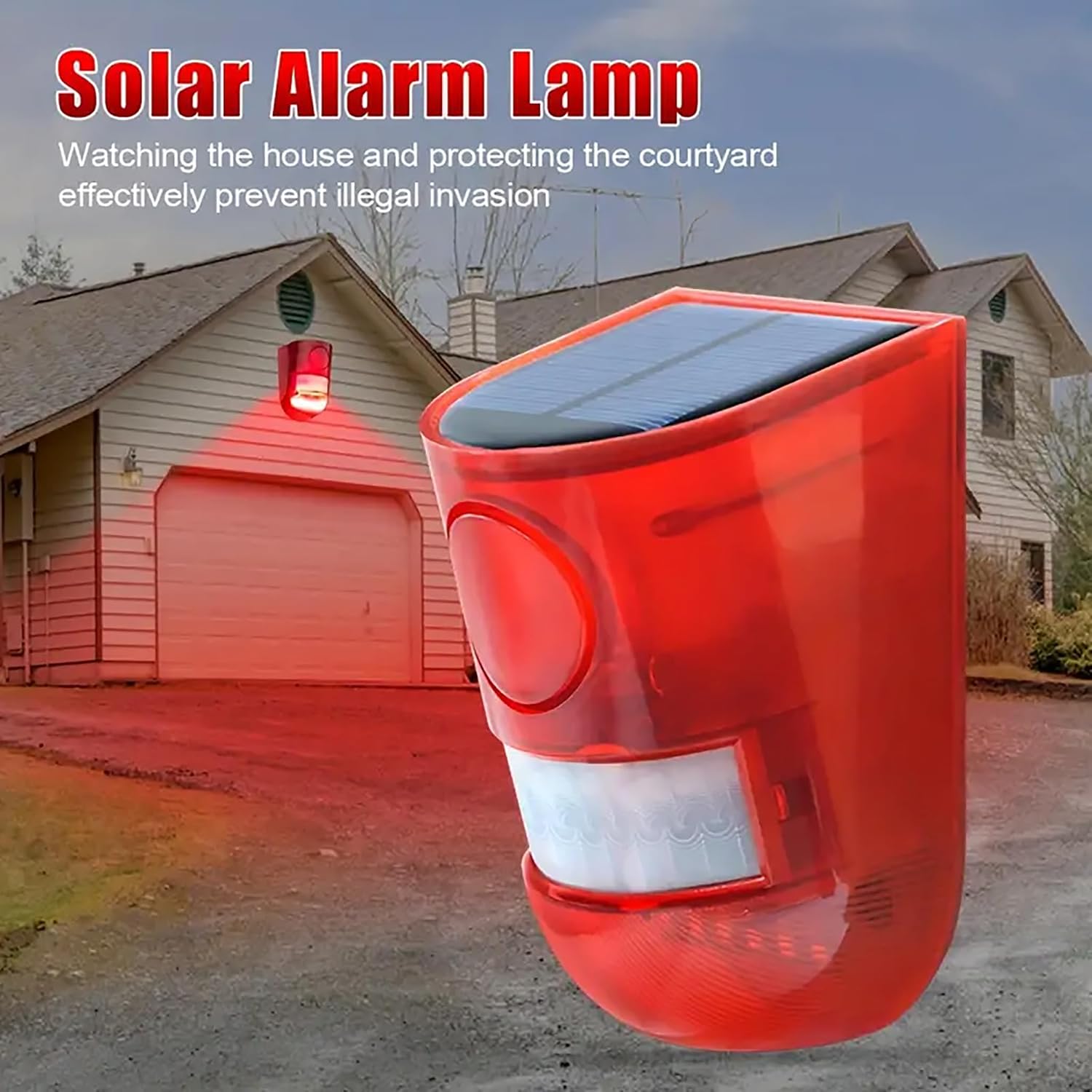 Solar Motion Sensor Alarm Outdoor, 110dB Solar Sound & Light Alarm with 6 LED Flashing Strobe, Wireless PIR Security Siren for Farm, Chicken Coop, Garage & Home Security, USB Rechargeable - 12 Pack