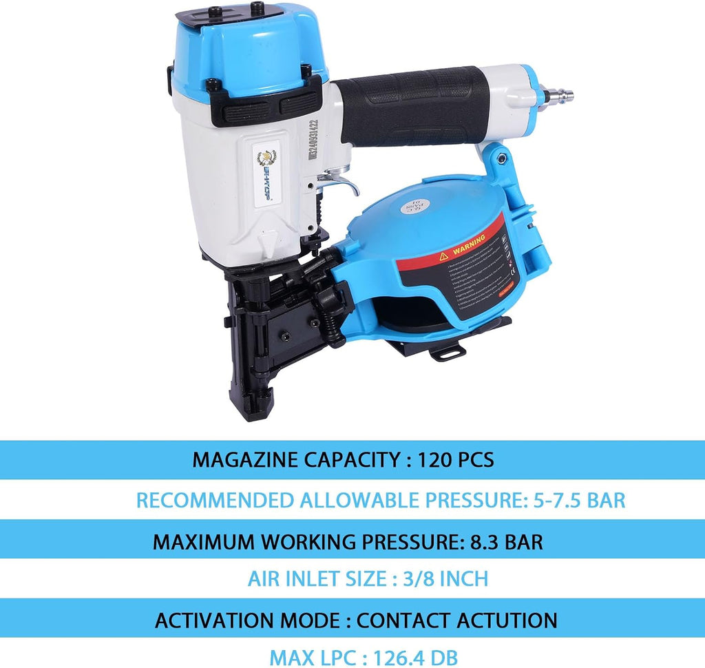 Guatemala Style CN45N Roofing Nailer, 15 Degree Roofing Nail Gun, 3/4-Inch to 1-3/4-Inch Coil Nails, 120-pcs Load Capacity Coil Nailer