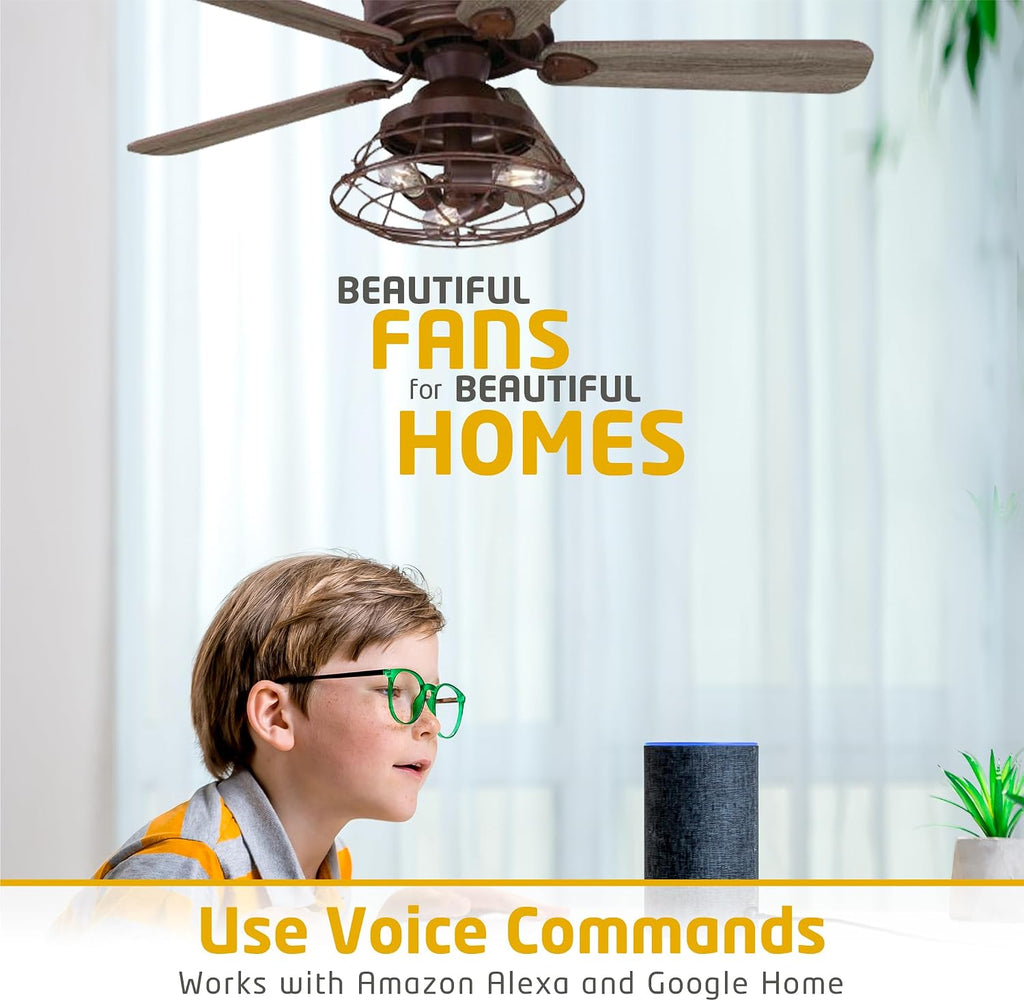 Ciata 48-inch Ceiling Fans with Lights – Smart Ceiling Fan for Bedroom/Living Room – Advanced Ceiling Fan with Remote Compatible with Alexa/Google Home – Wi-Fi Fans for Home – Barnwood Finish