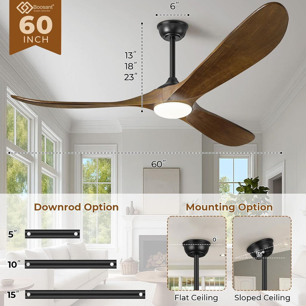 60' Ceiling Fans with Lights and Remote Control, Outdoor Ceiling Fan with Lights High CFM Quiet 3 Blade Wood Walnut Ceiling Fan,Oil Rubbed Bronze