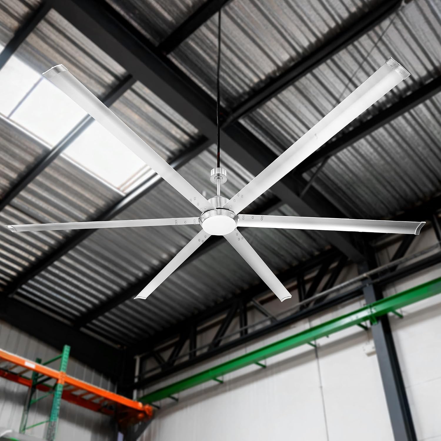 96 Inch Large Ceiling Fan with Light, Ultra High Airflow 11000 CFM 110 RPM DC Motor, 6 Aluminum Blades, 6 Speed Reversible, Remote Control, Covered Outdoor Patio & Large Room,CF06BN-96