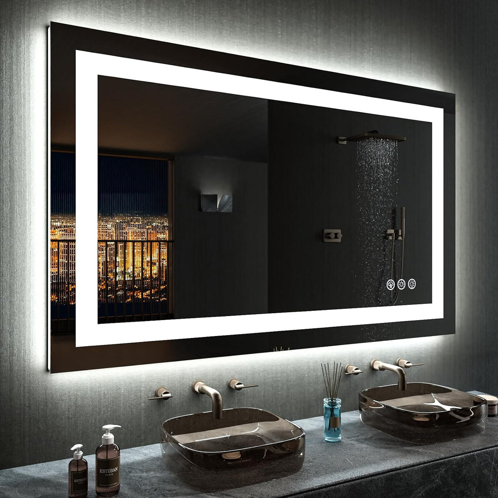 LOAAO 48'X32' LED Bathroom Mirror with Lights, Anti-Fog, Dimmable, RGB Backlit + Front Lighted, Bathroom Vanity Mirror for Wall, Memory Function