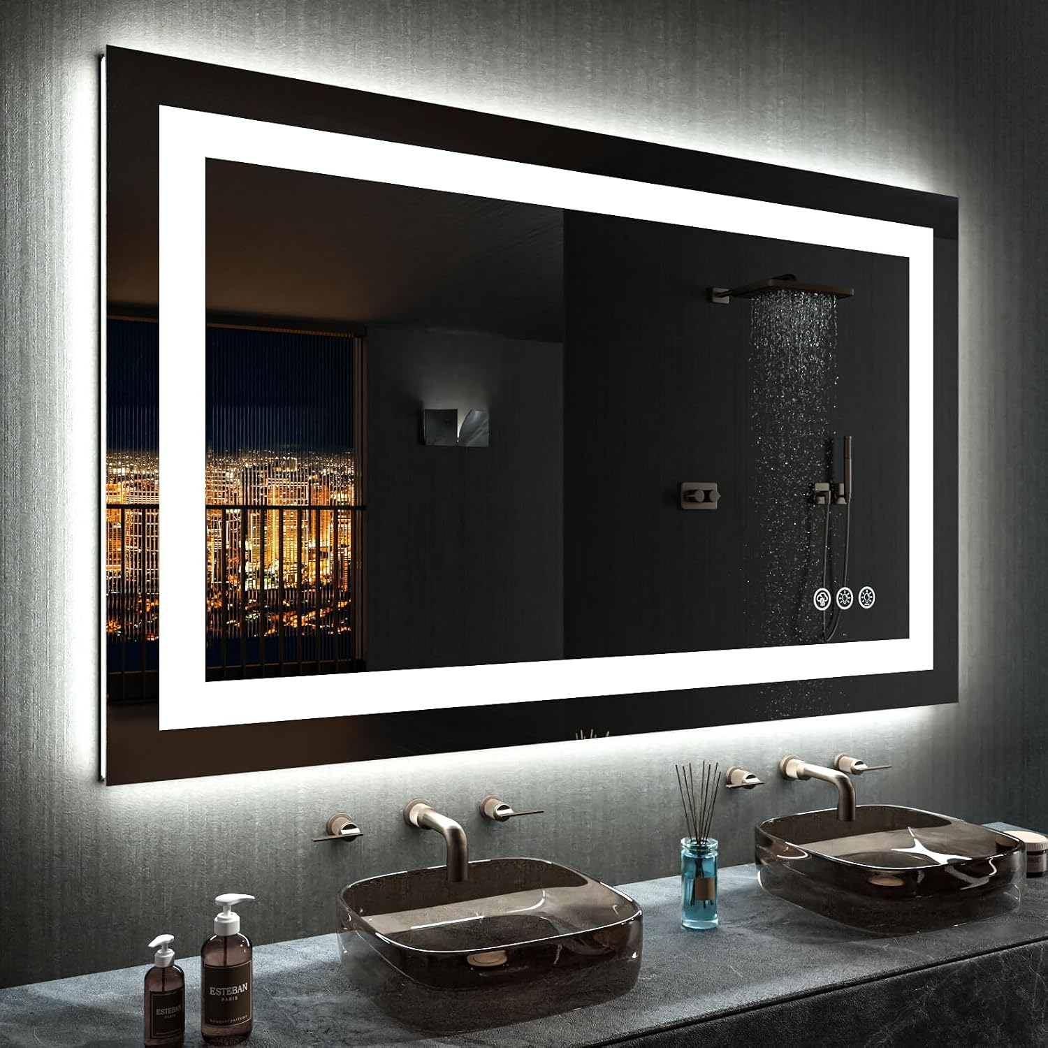 LOAAO 48'X32' LED Bathroom Mirror with Lights, Anti-Fog, Dimmable, RGB Backlit + Front Lighted, Bathroom Vanity Mirror for Wall, Memory Function