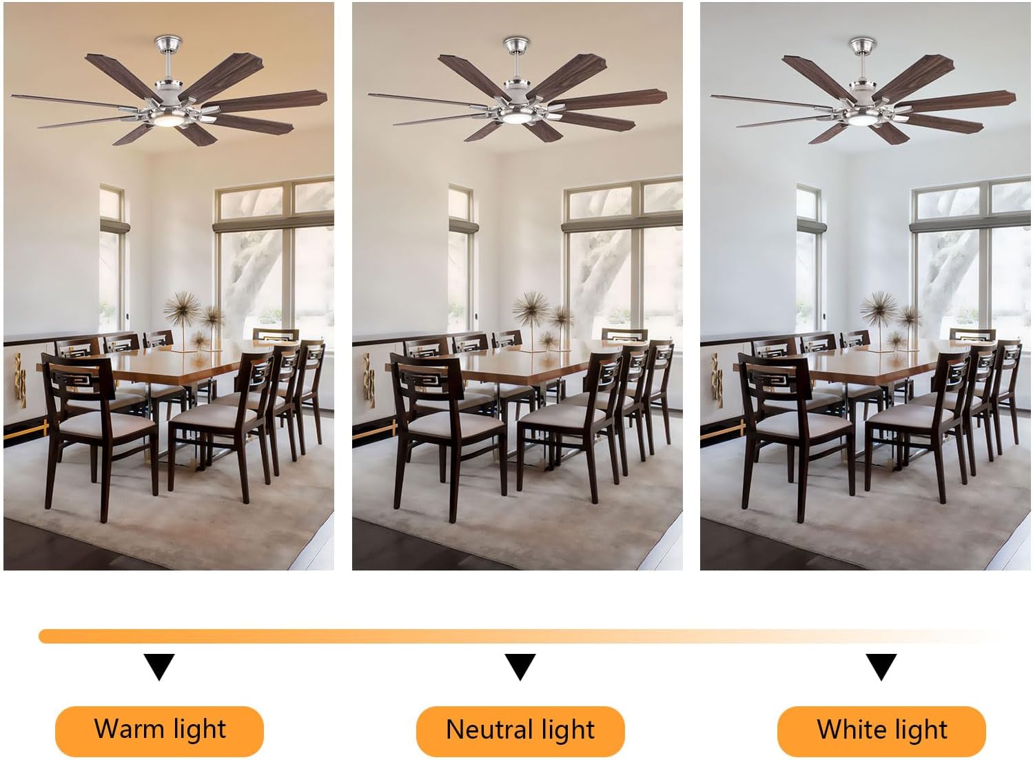 Ceiling Fans with Lights, 60 Inch Modern Low Profile Ceiling Fan with Remote Control 6 Speeds, 3000-6000K Dimmable Timing (1/2/4 hours) 8 Blades Large Ceiling Fan for Indoor and Outdoor Bedroom Patios