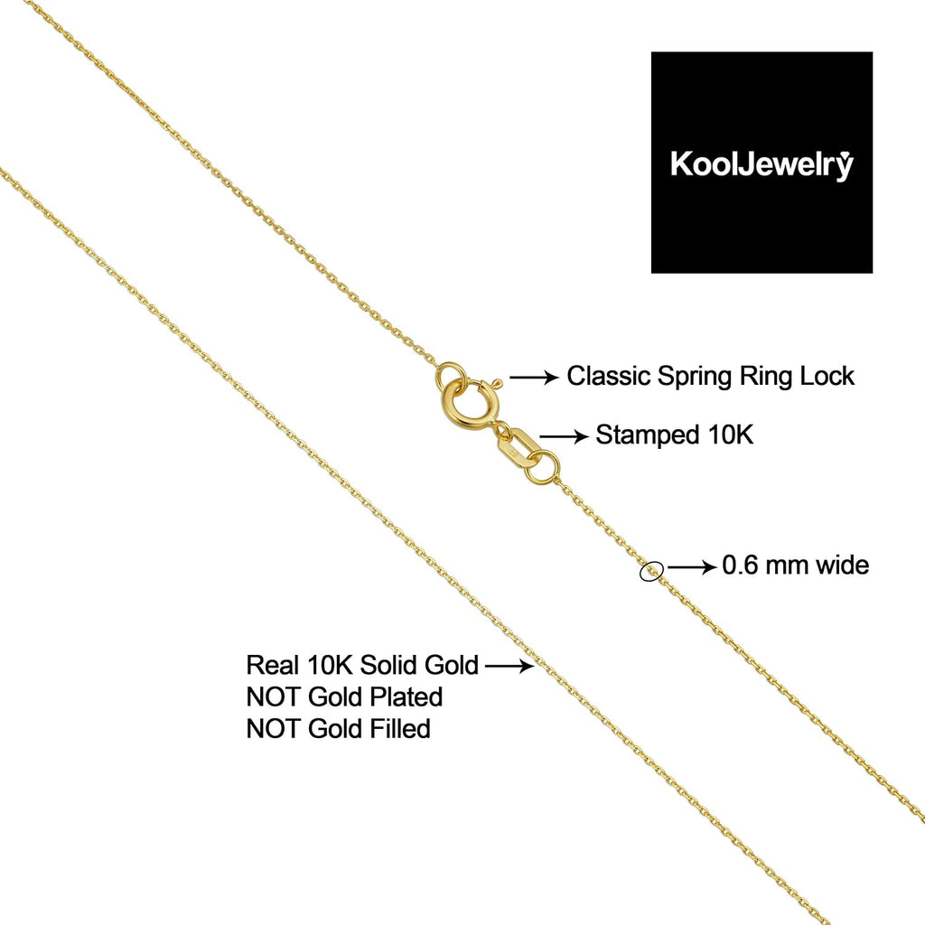 Kooljewelry 10k Yellow Gold 0.6 mm Diamond-cut Cable Chain Necklace (16, 18, 20 or 24 inch)