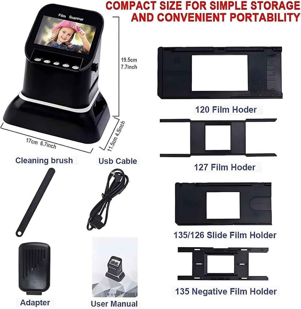 22MP Film & Slide Scanner with 4.3' LCD - Converts 35mm, 126, 127, and 120 Medium Format Negatives to Digital JPEGs, Save Easily to SD Card or PC