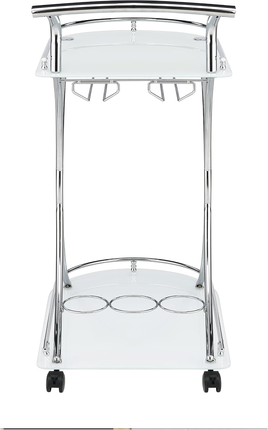 Coaster Home Furnishings Elfman 2-Tier Glass Shelf Metal Bar Cart White and Chrome 910002