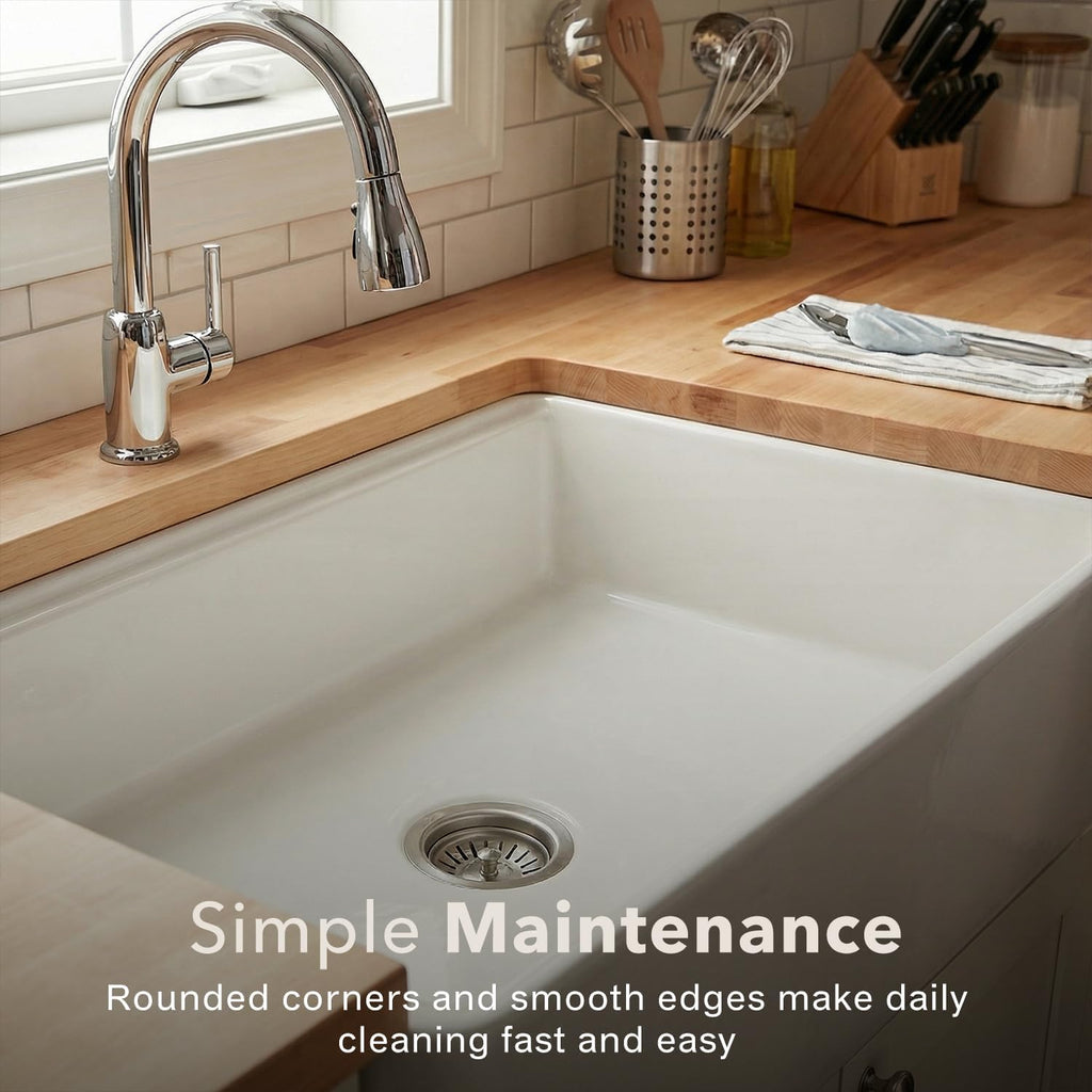 Houzer Aspire White Fireclay Workstation Sink: 33 Inch Farmhouse Apron Front Single Bowl with Accessories, Durable & Versatile, Essential for Home & Apartment: PTW-3320S WH