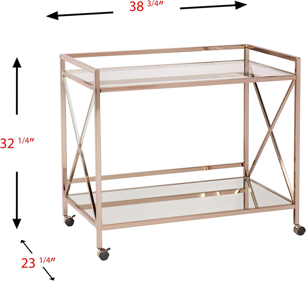 SEI Furniture - Maxton Bar Cart - Gold - Iron Metal & Mirrored Glass - Art Deco Design - Ideal for Living Rooms, Dining Rooms, Home Bars, 38.75'W x 23.3'D x 32.3'H (HZ2041)