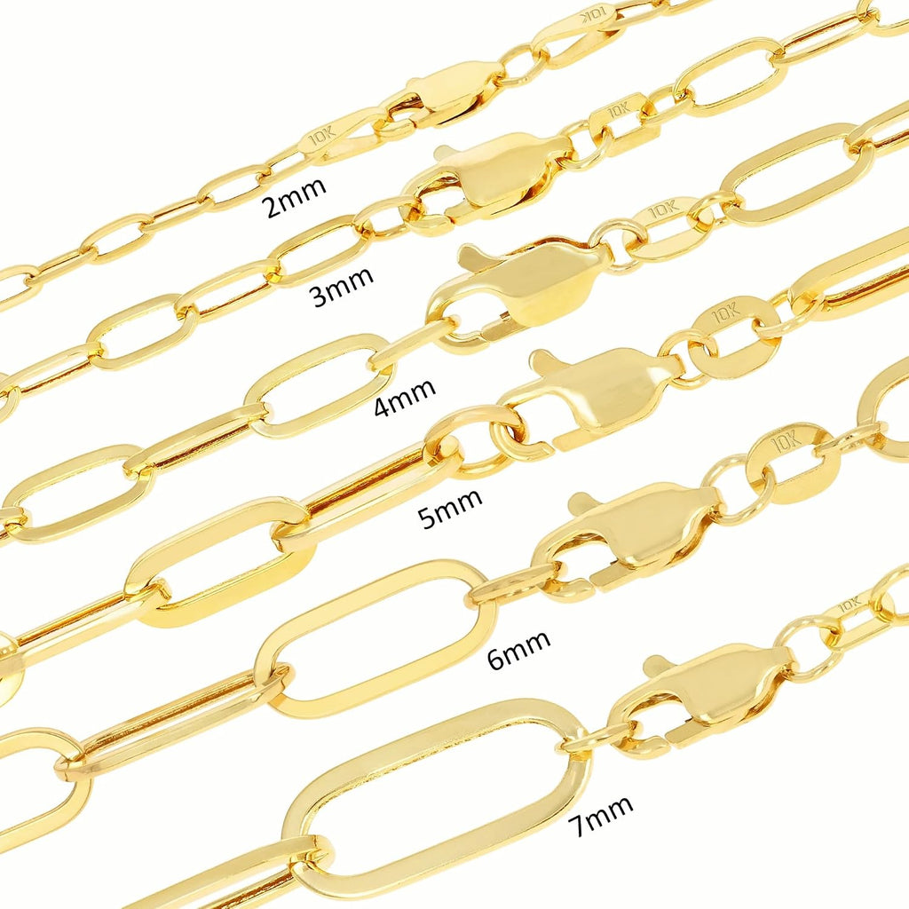Nuragold 10k Real Yellow Gold Paperclip 2mm Elongated Cable Link Necklace (16'-24') Dainty Italian Jewelry for Men & Women