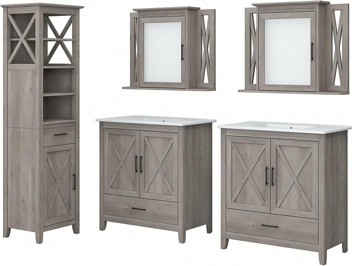 Double Vanity Set with Sinks, Medicine Cabinets, Linen Tower by Bush Home