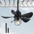 TIFEROR Outdoor Ceiling Fan with Light and Remote, IP65 Waterproof Ceiling Fan for patios, Plug In with Hanging and Hook, Lighting for Pergola, Canopy, Porch, Gazebo (BLACK)