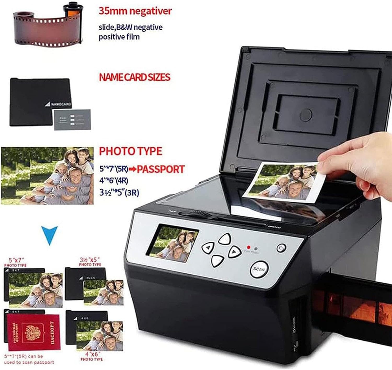 Multi-Function Scanner (Film/Slide/Photo) That Converts 135 and 110 Film/35mm Slide Photos/documents/Business Cards to HD 22 Megapixel Digital Jpg Files 5' LCD Screen