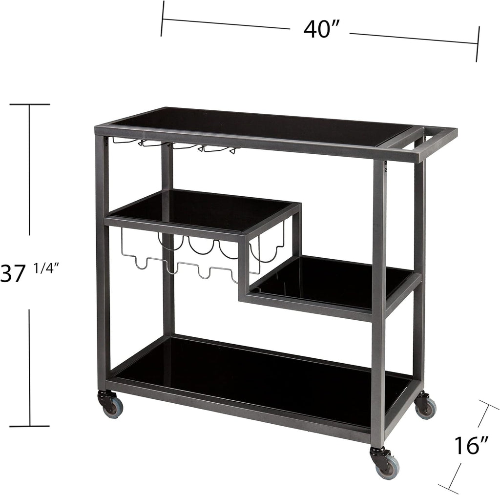 SEI Furniture - Holly & Martin Zephs Bar Cart - Grey - Iron Metal & Tempered Glass - Modern Design - Ideal for Living Rooms, Dining Rooms, Home Bars, 40' W x 16' D x 37.5' H (HZ8810)