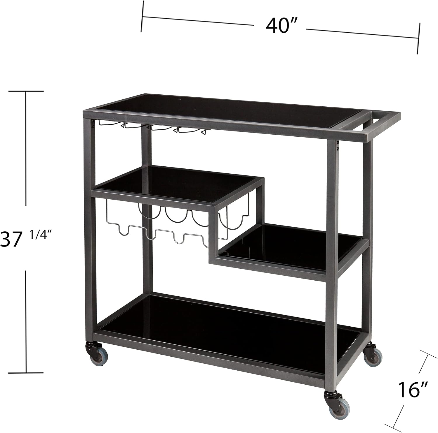 SEI Furniture - Holly & Martin Zephs Bar Cart - Grey - Iron Metal & Tempered Glass - Modern Design - Ideal for Living Rooms, Dining Rooms, Home Bars, 40' W x 16' D x 37.5' H (HZ8810)