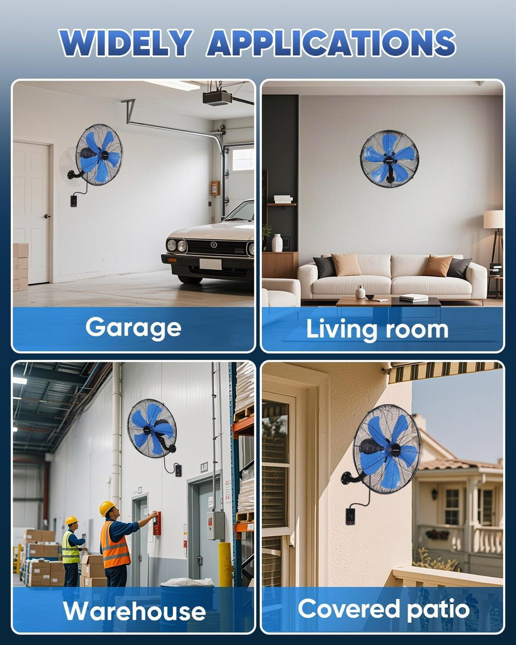 KEN BROWN 18 Inch 3-Speed High Velocity Industrial Oscillating Fan, Wall Mount Fan with Max. 4200 CFM, Seperated Switch and 5 Blades, Heavy Duty Metal for Household/Patio/Workshop, Blue