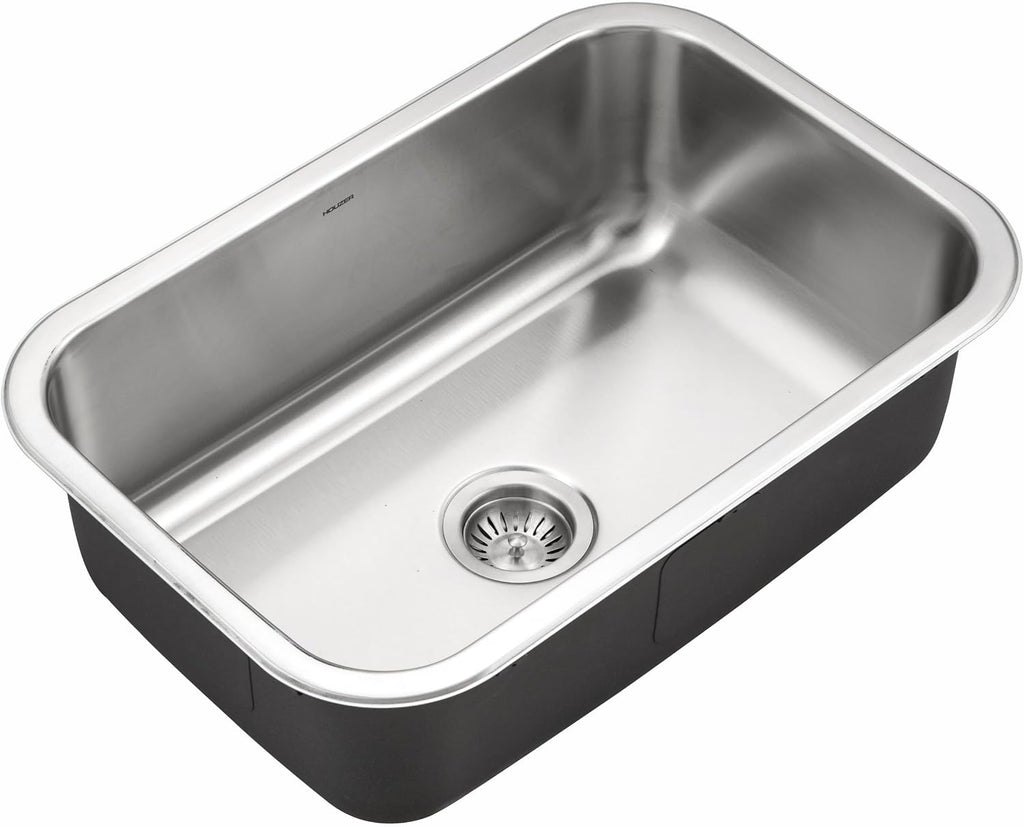 Houzer Medallion Designer Stainless Steel Kitchen Sink: 27 Inch Undermount Single D Bowl Sink with Strainer, Durable & Versatile, Essential for Home & Apartment: MS-2700-1
