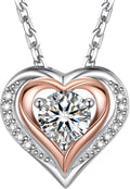 MomentWish Heart Necklace for Women Moissanite, Simulated Diamond, 925 Sterling Silver