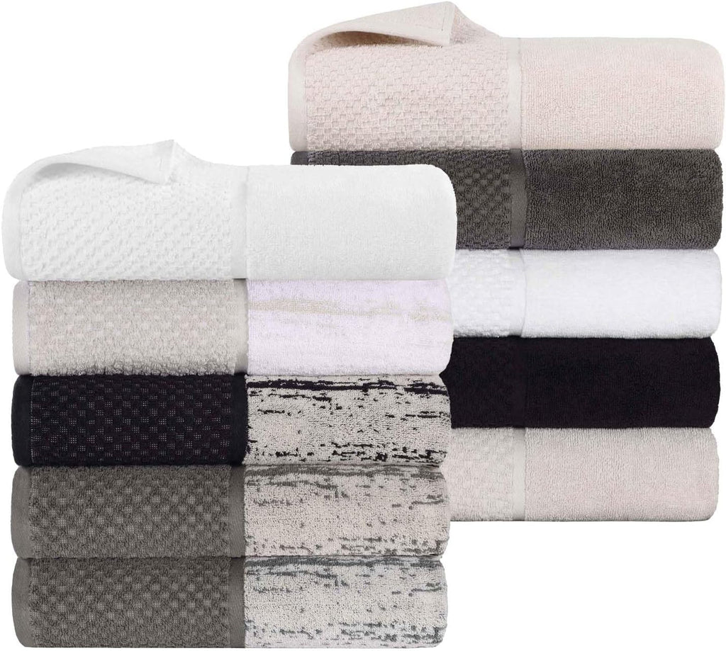 Superior Cotton 12 Piece Assorted Towel Set, Quick Dry, Bathroom Essentials, Shower, Spa, Soft Absorbent Towels, Includes 4 Bath, 4 Hand, 4 Washcloth/Face Towels, Lodie Collection, Stone-White
