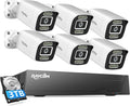PoE Security Camera System, 6pcs Wired 5MP Outdoor IP Cameras with Color Night Vision, AI Human Detection, Two-Way Audio, 4K 8CH NVR with 3TB HDD for 24-7 Recording, No Monthly Fee (5MP-3TB)