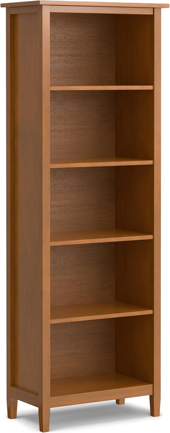 SIMPLIHOME Warm Shaker Desk and Bookcase Bundle - 48 inch Wide Solid Wood Transitional Desk with Drawers and 26 inch Wide 5-Shelf Bookcase in Light Golden Brown, Home Office Furniture (Set of 2)