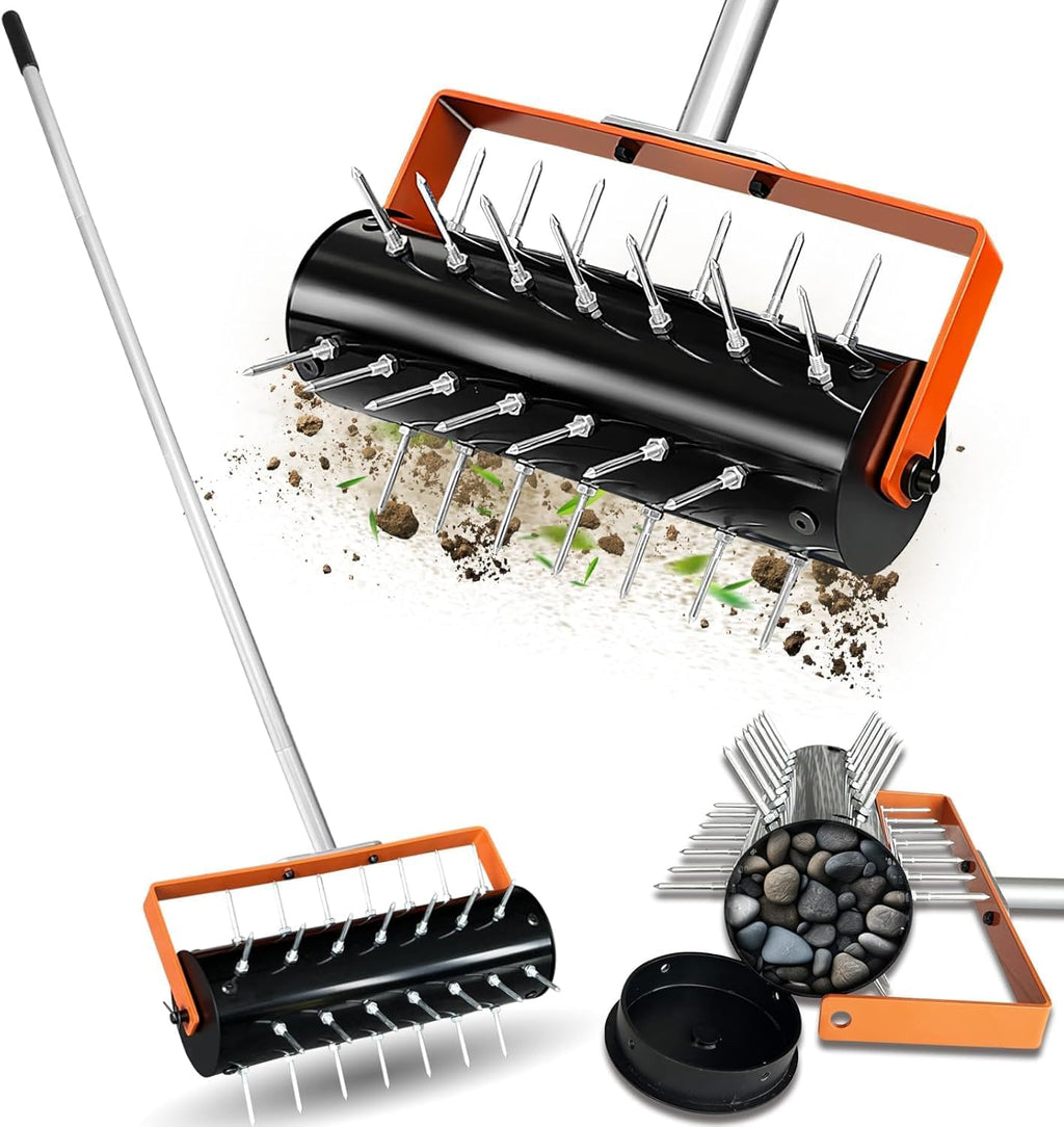 Rolling Lawn Aerator Tool Heavy Duty Manual Push Aerator Lawn Tool with 42 Spikes Lawn Aerator Spike Tool for Maintaining Garden Yard Soil Health
