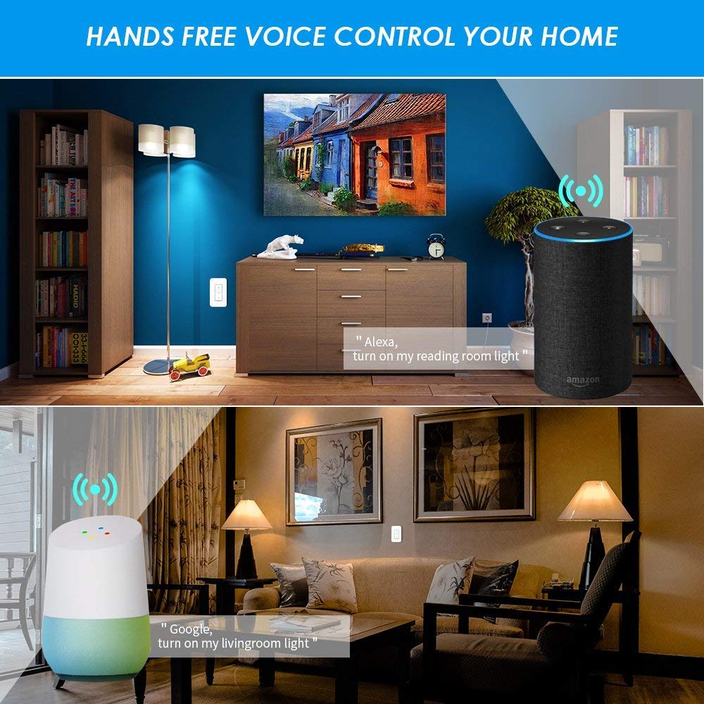 Greencycle 3 Gang Wireless WiFi Smart Lights Switch Compatible with Alexa and Google Home Remote Control House Lighting for Ceiling Lamp LED Bulb Fan, Waterproof (2 Switch,6 Receiver)