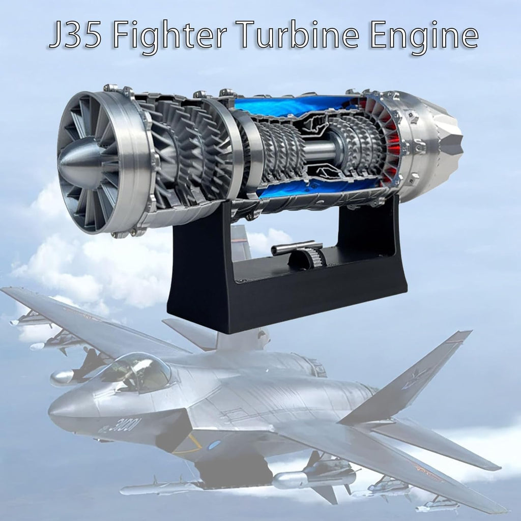J35 Turbojet Engine Model Kit with Magnetic Base & LED Lights - Working Turbofan STEM Desk Toy, USB-C Charging 3D Printed Aero Science Gift for Adults (KIT)