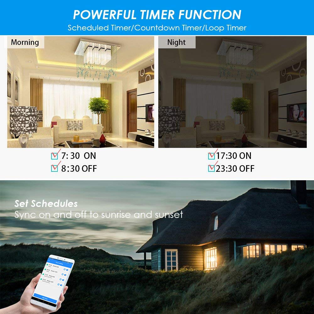 Greencycle 3 Gang Wireless WiFi Smart Lights Switch Compatible with Alexa and Google Home Remote Control House Lighting for Ceiling Lamp LED Bulb Fan, Waterproof (2 Switch,6 Receiver)