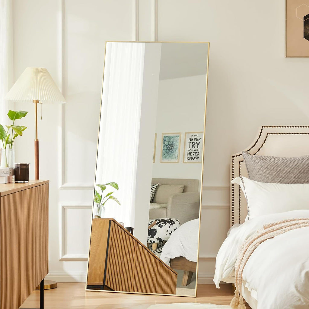 DUMOS 70.4'x25.6' Full Length Mirror with Stand, Floor Body Mirrors Shatter-proorf Nano Glass with Aluminum Frame, Free Standing or Hanging Leaning, Modern Simple for Home Decor, Gold