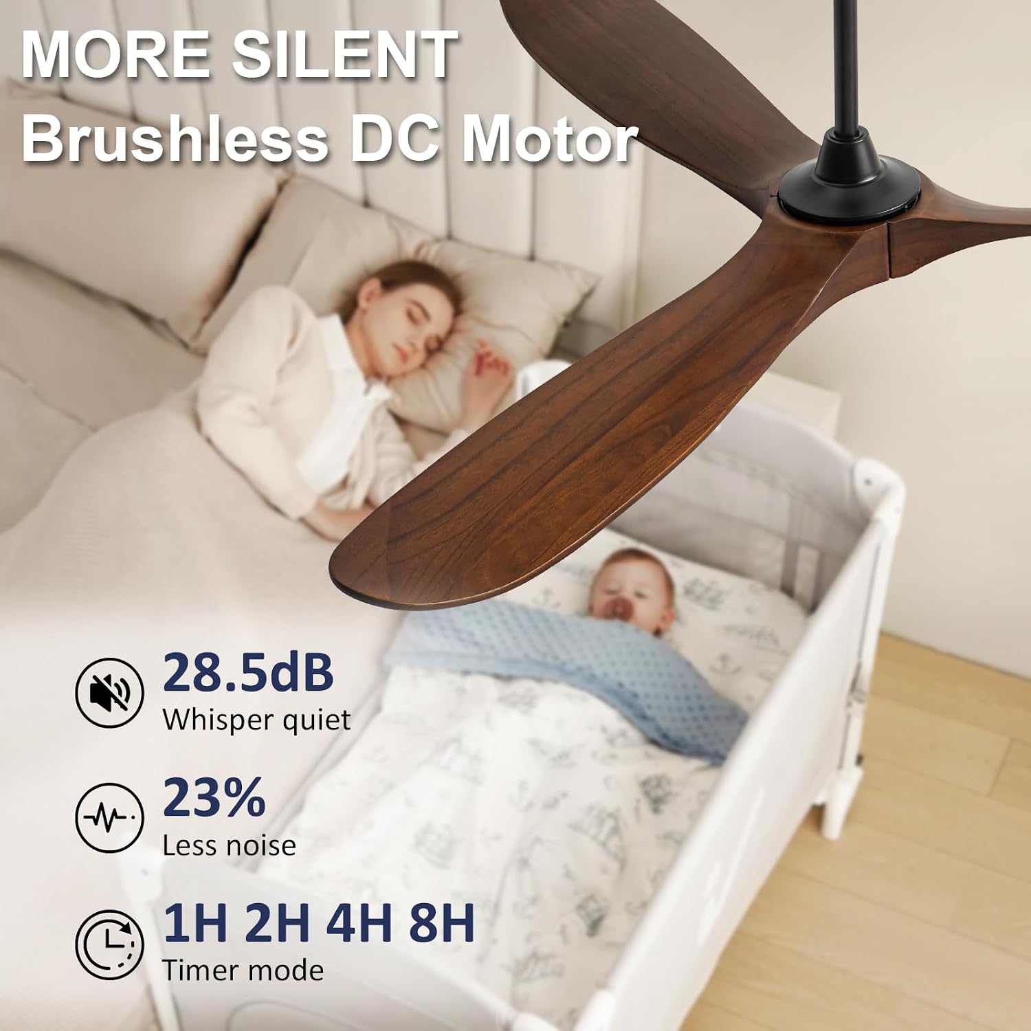 72 inch Ceiling Fans Without Lights, Large Ceiling Fan no Light, Wet Rated Outdoor Ceiling Fans for Patios Outside Porch, High CFM speed DC Motor, 3 Blade Walnut Wood Ceiling Fan with Remote