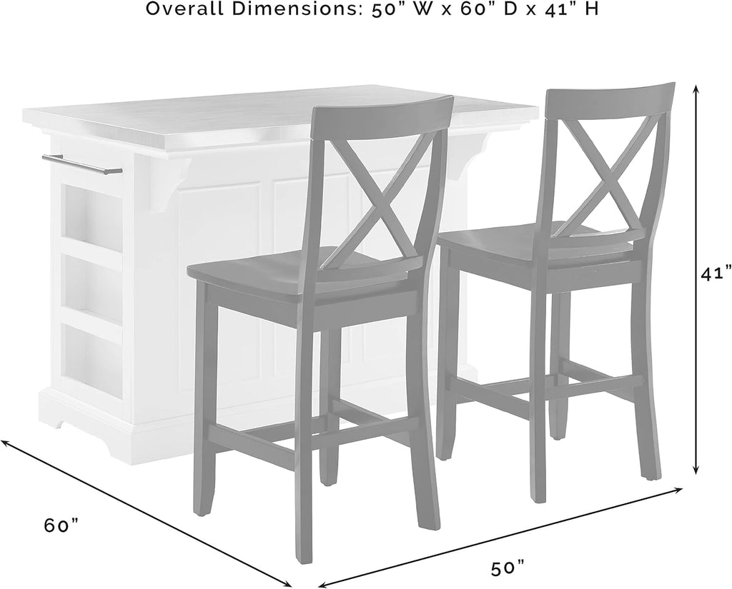 Crosley Furniture Julia Wood Top Island with Storage, Coffee Bar, and a Set of 2 X-Back Stools, White