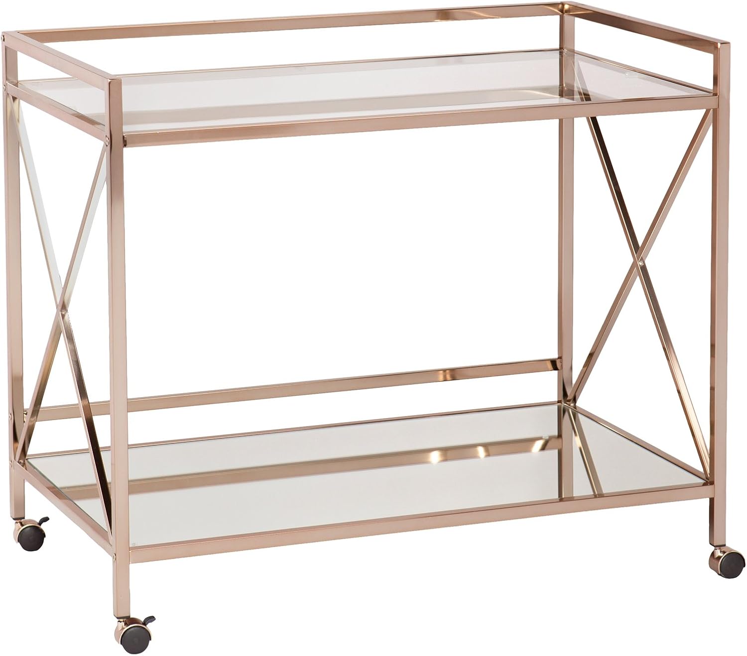 SEI Furniture - Maxton Bar Cart - Gold - Iron Metal & Mirrored Glass - Art Deco Design - Ideal for Living Rooms, Dining Rooms, Home Bars, 38.75'W x 23.3'D x 32.3'H (HZ2041)