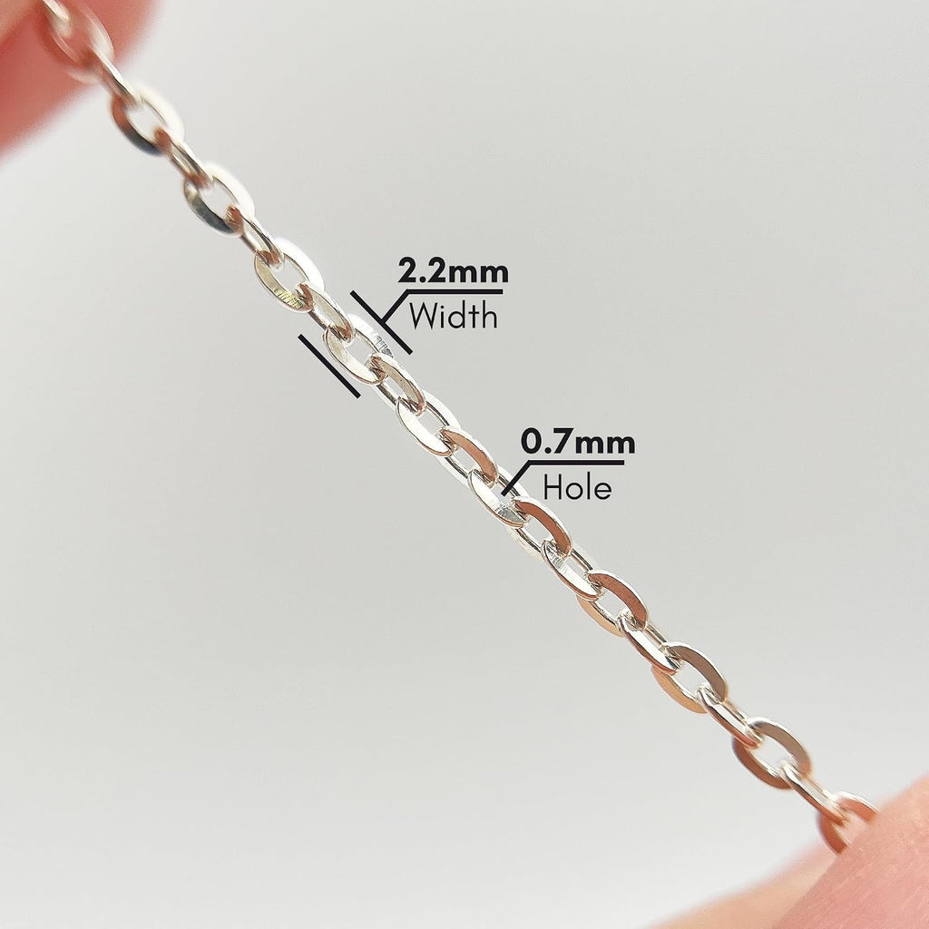 Gryrigns 5Feet 2.2mm 925 Sterling Silver Flat Cable Chain Link Bulk for DIY Craft Jewelry Making (12.50 Grams)