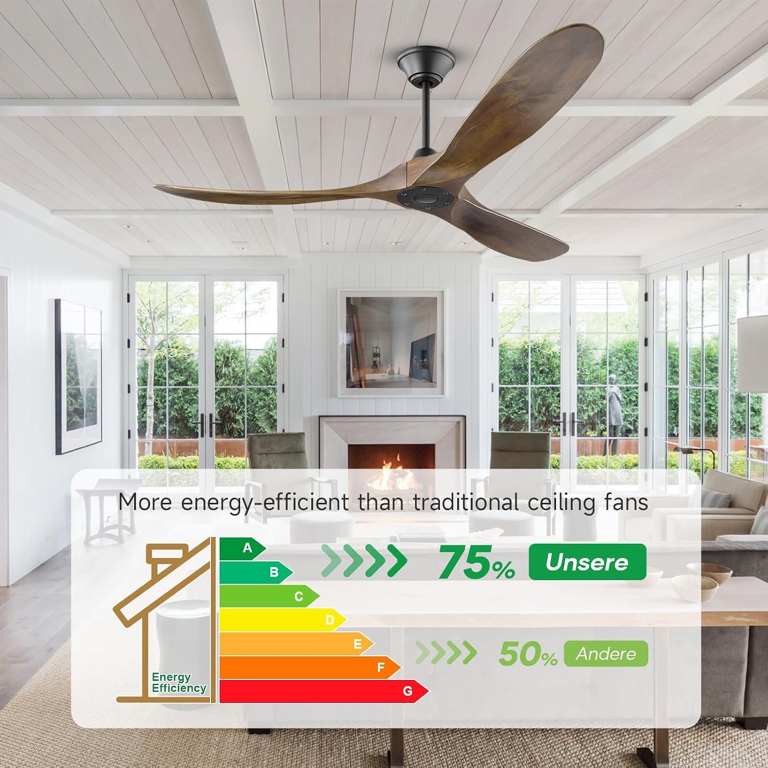 Ceiling Fan Without Light, 70' Large Wood Ceiling Fans with Remote, Outdoor Ceiling Fans for Patios, Large Airflow Modern Reversible Ceiling Fan for Interior Farmhouse Porch Living Room