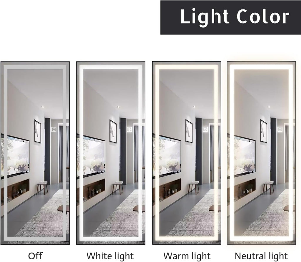 65x22 inch Framed Led Mirror for Wall Color Changing Free Standing Full Length Mirror